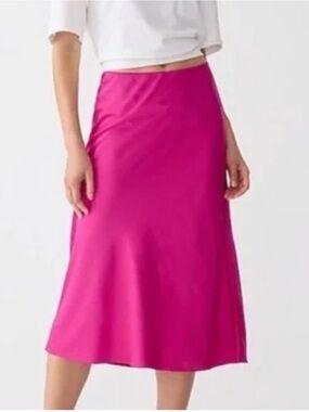 J CREW Gwyneth Slip Skirt Pink Midi Satin Coquette Balletcore Minimalist L